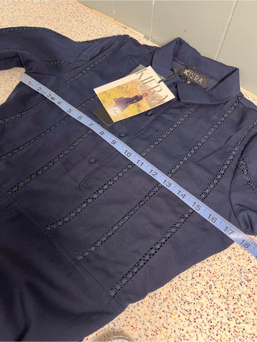 Keira NWT Drop Waist Shirt Dress Navy Blue Eyelet Western Yellowstone Modest - Picture 5 of 9
